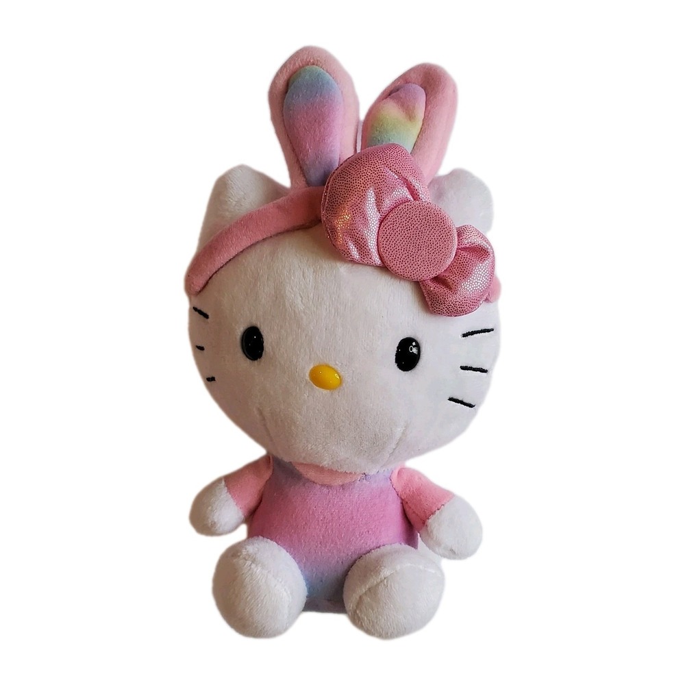 Hello Kitty Ty Easter Beanie Baby Plush Rainbow Bunny Pastel Ears Shirt 6"